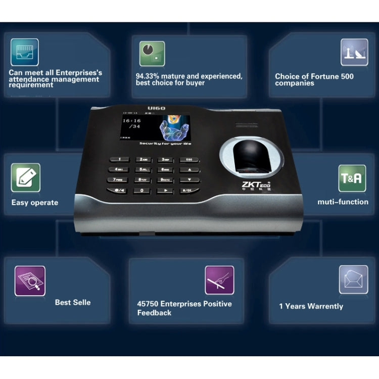U160 3.0 inch Color Screen ZK Software Fingerprint Time Attendance with TCP/IP, USB Communication Office Time Attendance Clock U160 3.0 inch Color Screen ZK Software Fingerprint Time Attendance with TCP/IP, USB Communication Office Time Attendance Clock